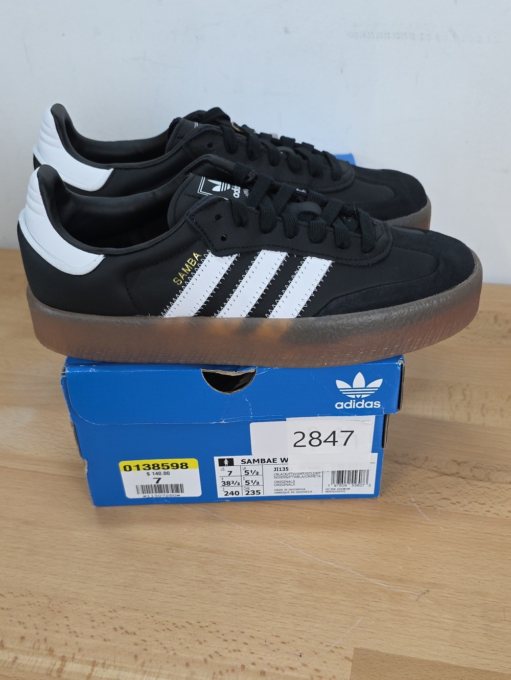 adidas Samba Black with White Stripes and Gum Sole 7